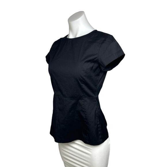 Theory Carrian H Women’s Black Short Sleeve Cotton Peplum Zip Blouse Top Sz XSP - Picture 2 of 9